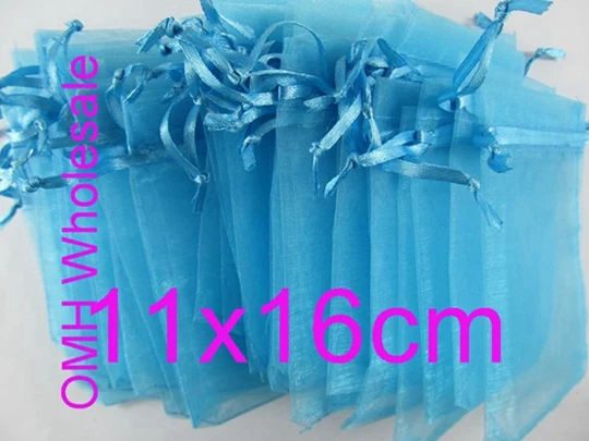 OMH wholesale 50pcs 7x9,10x12,10x15,11x16,15x20,17x23,13x18cm Lake blue Christmas Packaging bags jewelry voile gift bag BZ08-10