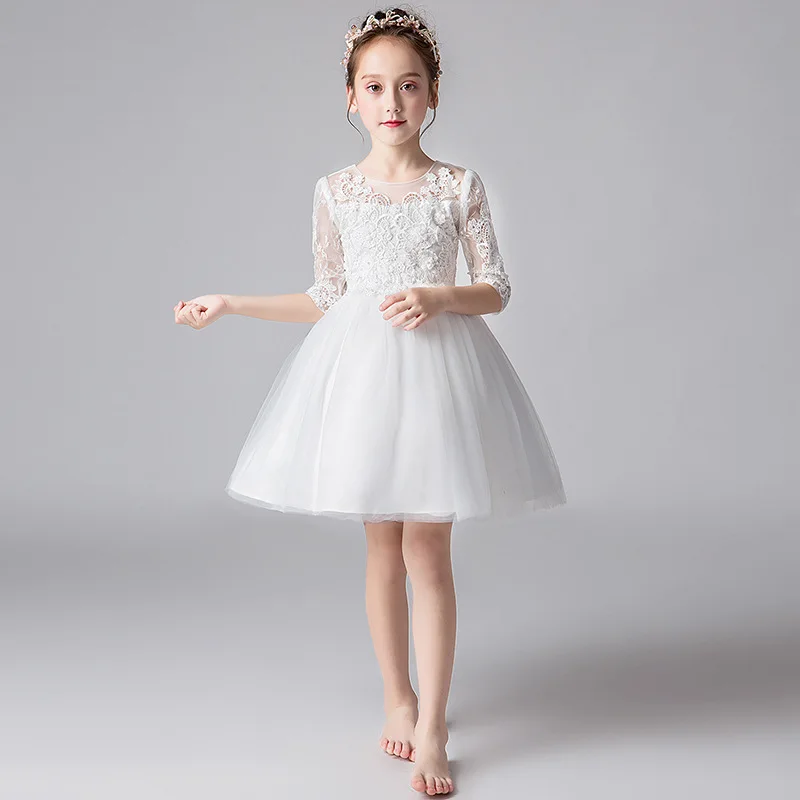 Formal Girls Dress Holiday O-Neck Long Tailed Flower Girl Vestido for Party Girl Clothes 3 4 6 8 10 12 14 Years RKF194004