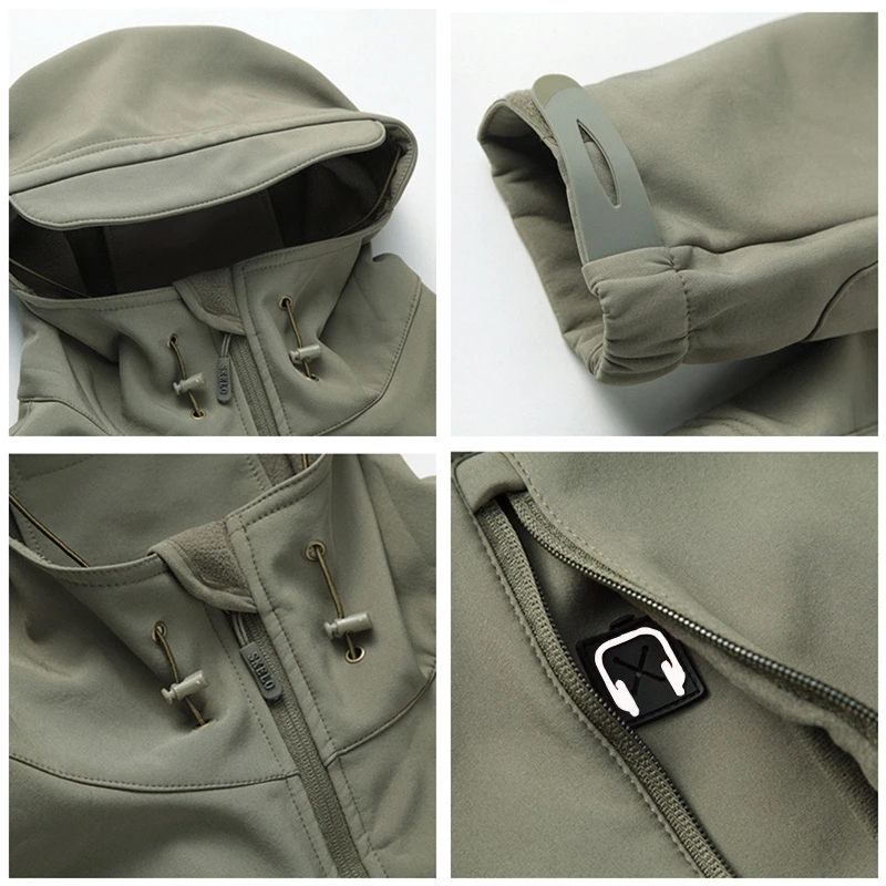 Windproof Waterproof Thermal Softshell Jacket Fleece Lined Hooded Coat for Men Hunting Fishing Hiking Winter Outdoor M-4XL