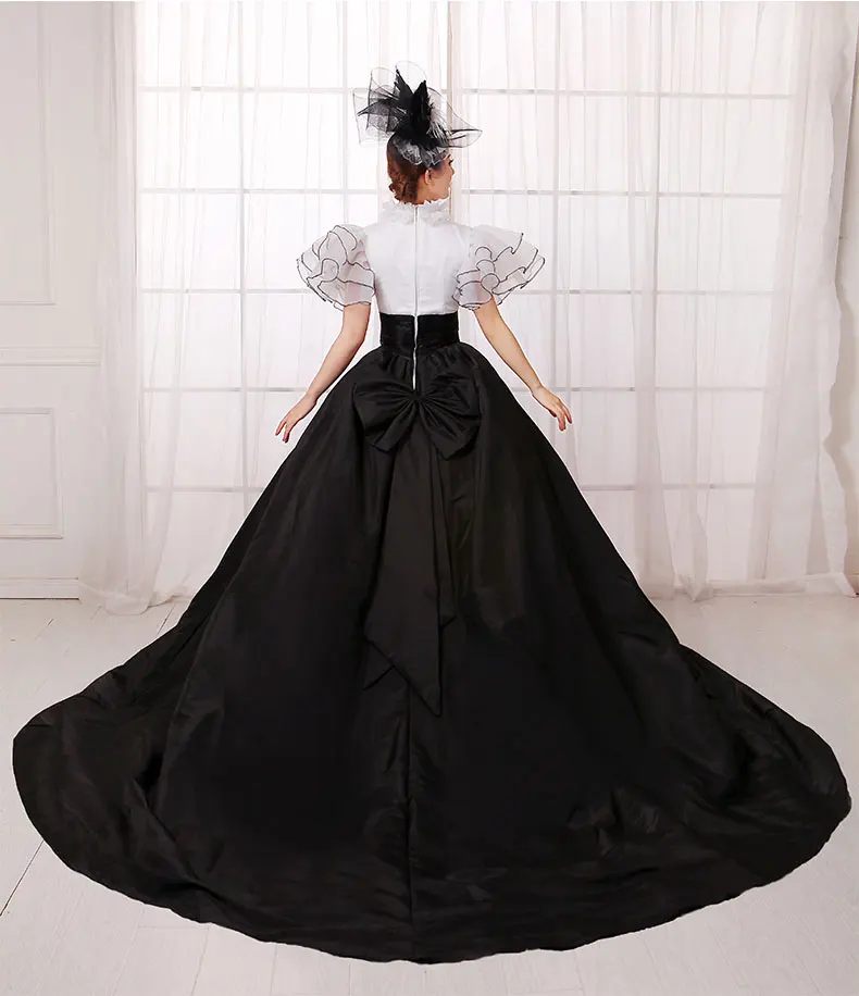 black court white ruffled butterfly sleeve ball gown Medieval Renaissance Gown queen cos Victorian dress /Antoinette/ Belle ball