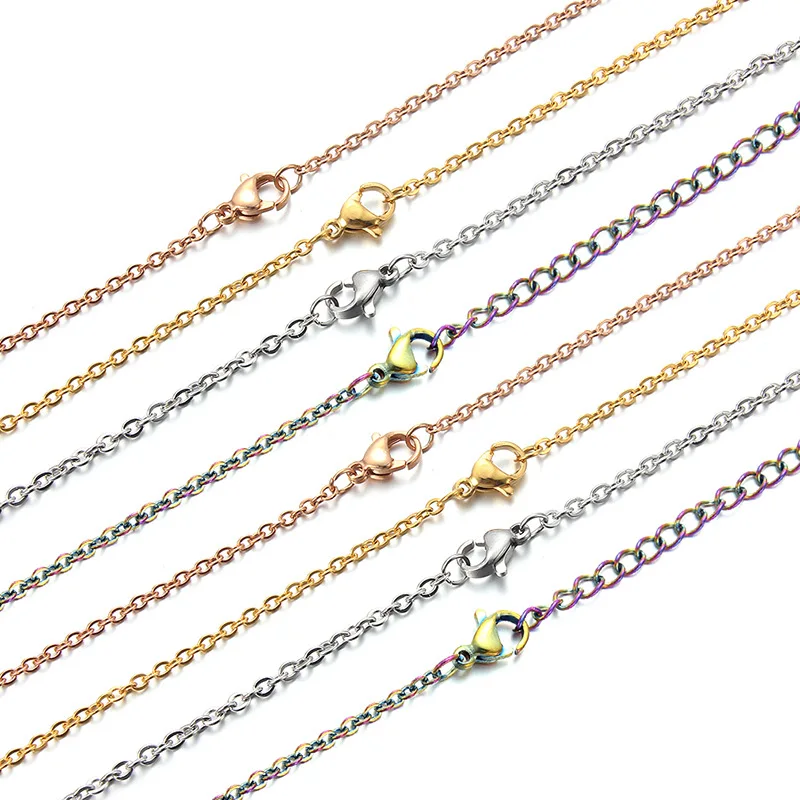 10pcs/lot Stainless Steel 1.5/2mm Necklace Chains Steel Black Gold Rose Gold Multicolor Color Flat Chain for DIY Jewelry Making