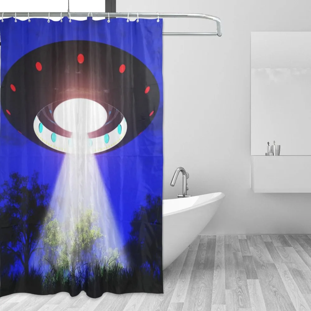 Jupiter Neighbors Outer Space Shower Curtain Waterproof 100% Polyester Fabric UFO Bath Curtain for Toilet with 12 Hooks