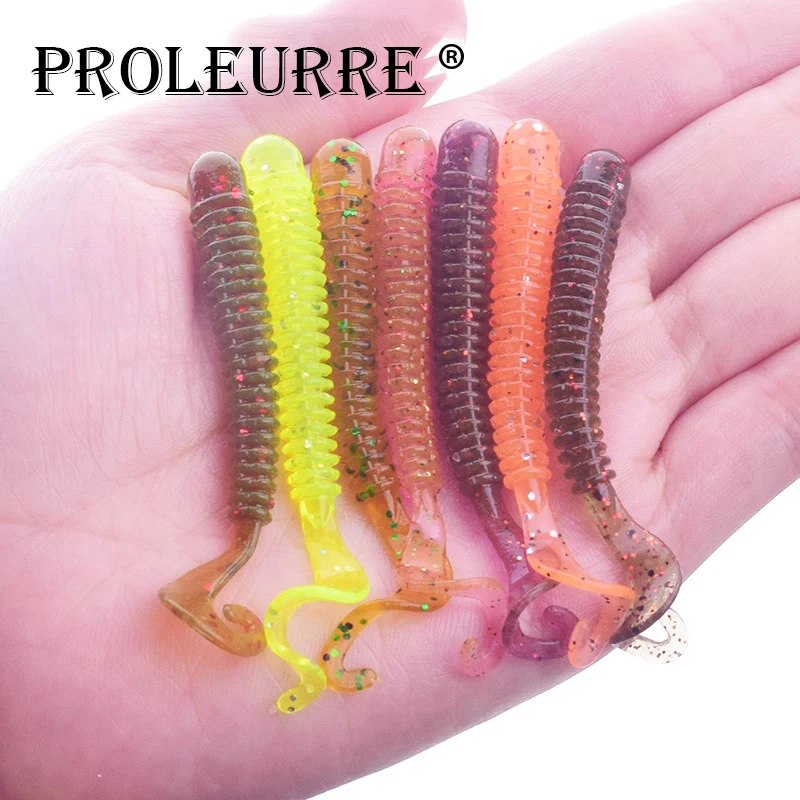 20pcs/Lot Fishing Wobblers Worm Curly Jig Soft Lures 6.5cm 1.5g Smell With Salt Silicone Artificial Bait Swimbaits Bass Tackle