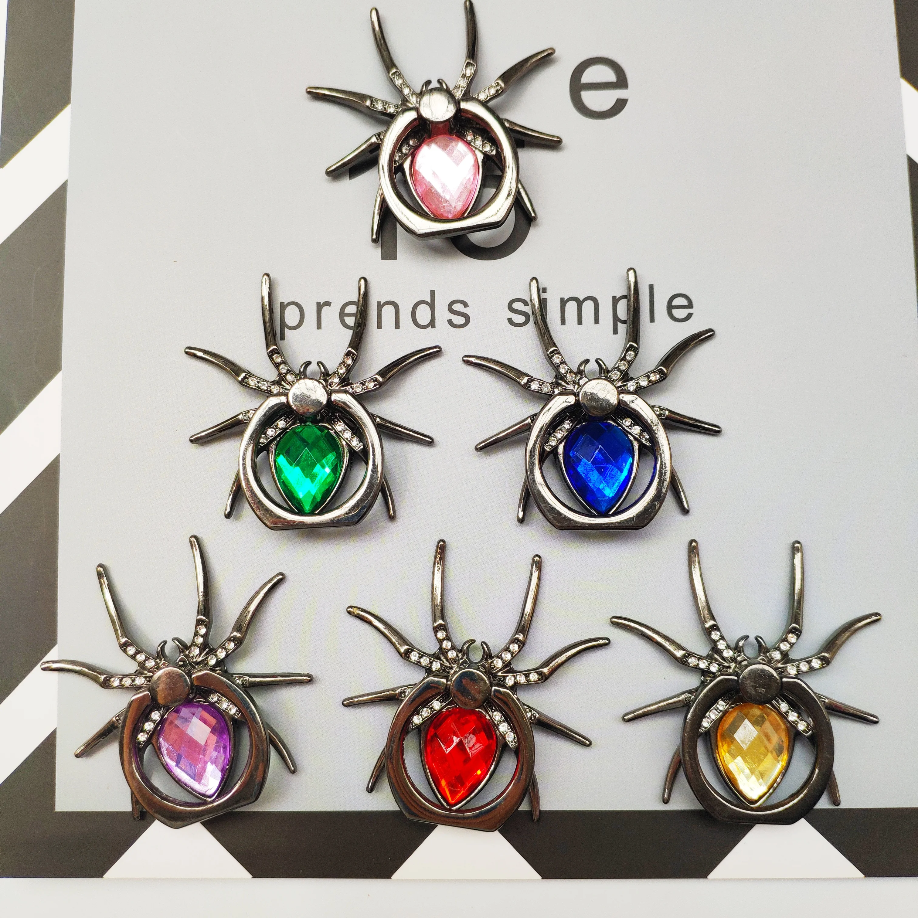 Bling Crystal Diamond Metal Spider Finger Ring Holder 360 Rotate Mobile Phone Finger Stand Sent For iPhone XS Max For Samsung