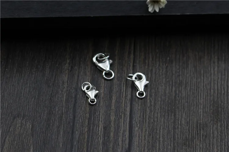 100% 925 Sterling Silver Lobster Clasps 8mm 9mm 10mm Silver Spring Clasps Hooks Fit Necklace Bracelets DIY Fine Jewelry Making