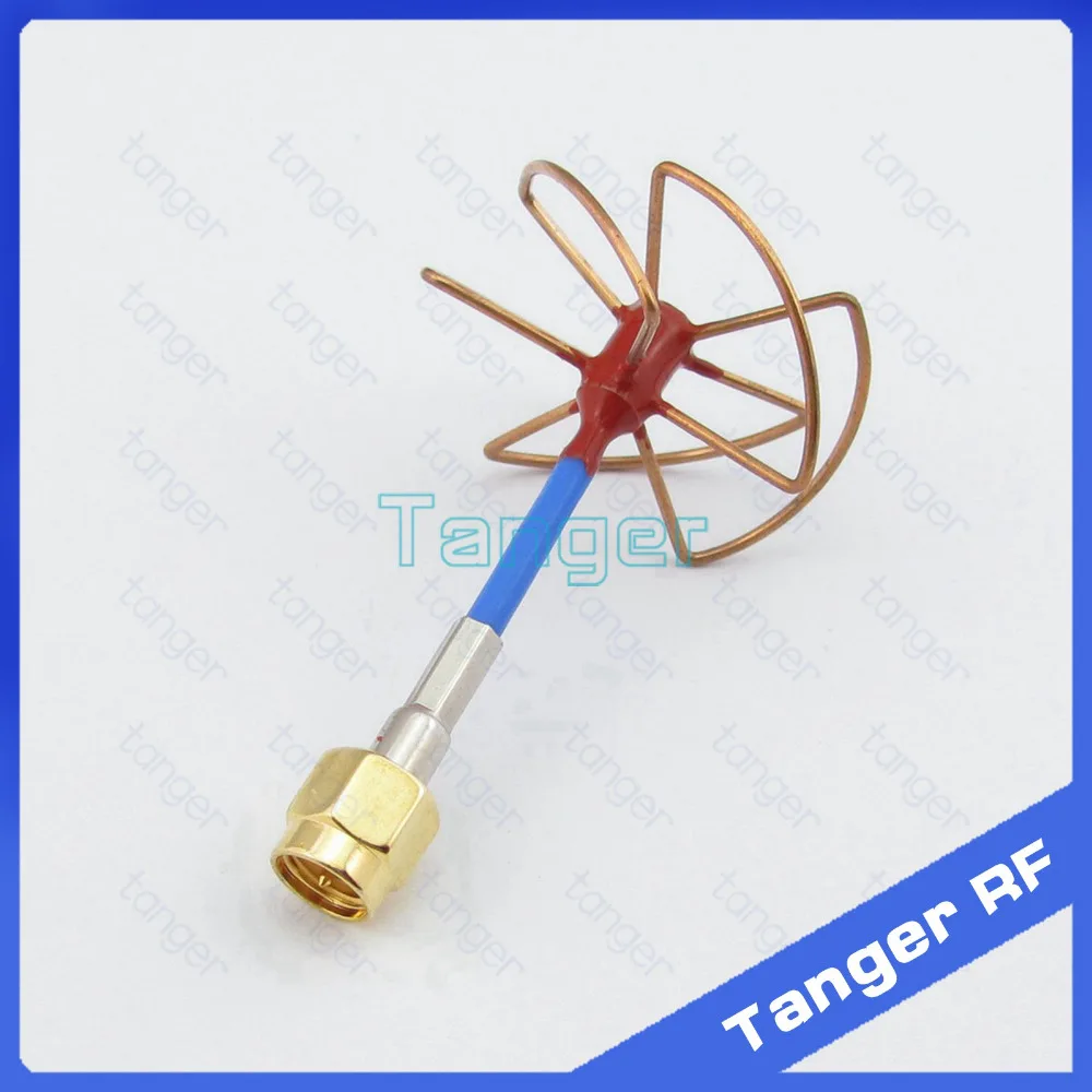 Tanger New 5.8GHz FPV Antenna 5 Leaf Blade 5.8G TX RX SMA male plug Circular Polarized Gain Antenna with RG405 RG086 Blue cable