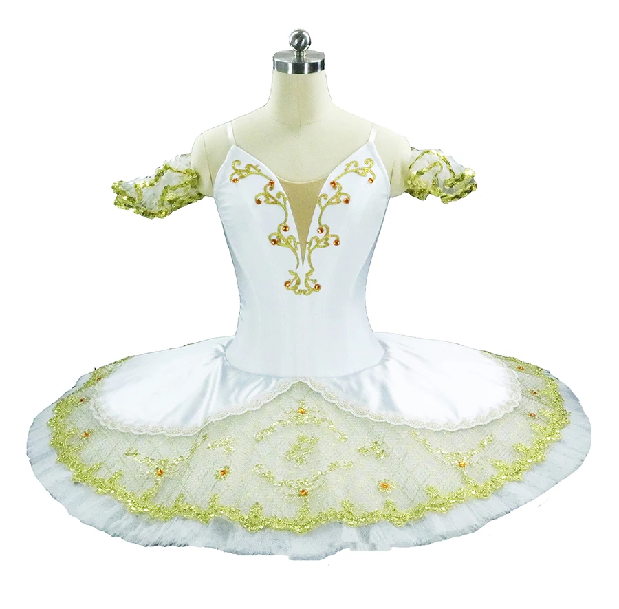 Professional Classical Ballet Tutu Costume Paquita White gold Ballet Stage Costume Pancake Tutus Ballet Girls pattern tutus