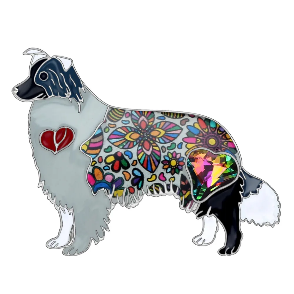 Bonsny Enamel Alloy Crystal Rhinestone Border Collie Dog Brooches Pets Jewelry Pin For Women Girls Gift Scarf Decorations Bijoux