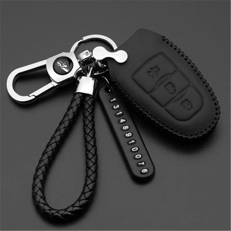 Key Case For Lifan X50 Car Leather Key Bag Case Cover Metal/belt Buckle Keychaine Key Cover With Phone Plate Weaving Rope 1pc