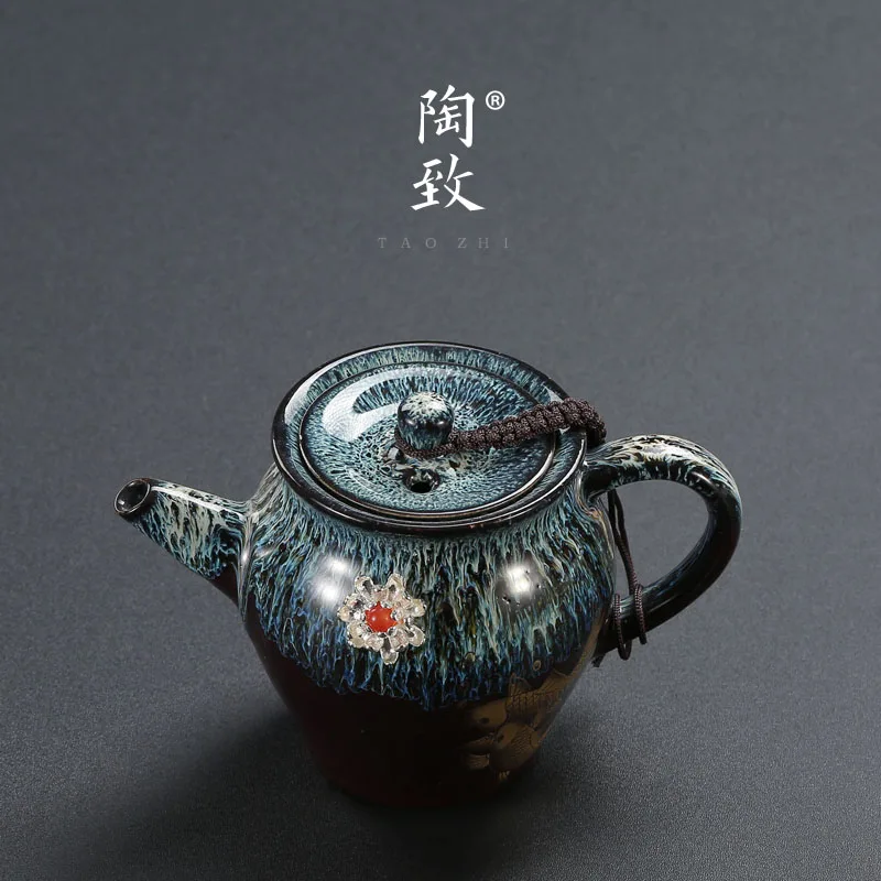 Ceramic Jingdezhen kiln brushed teapot handmade inlaid silver sterling silver ceramic teapot