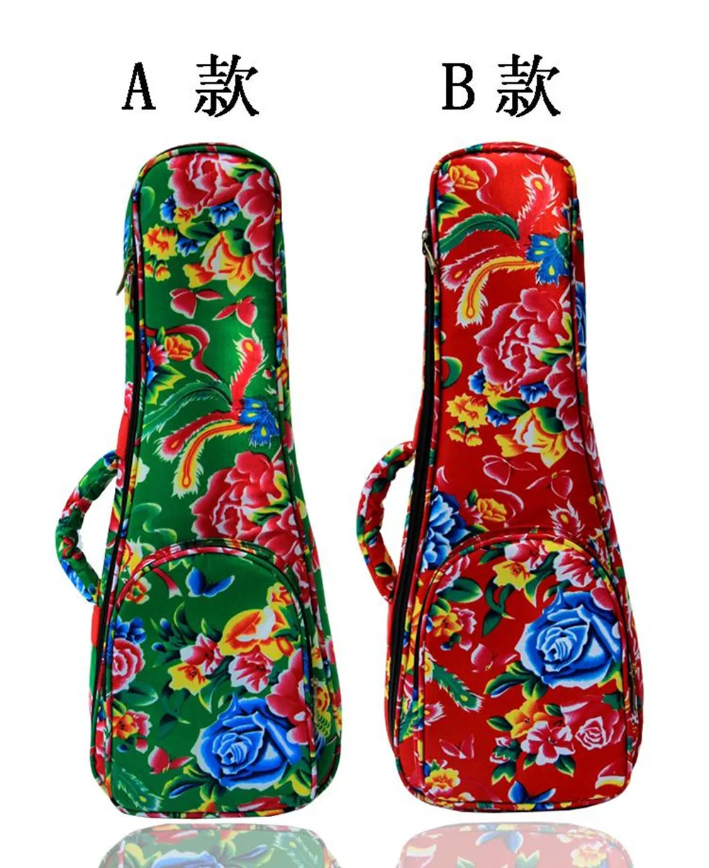 

Vintage 21 23 24 26inch soprano concert tenor ukulele bag backpack case soft gig beautiful patten Phoenix Flower green red color