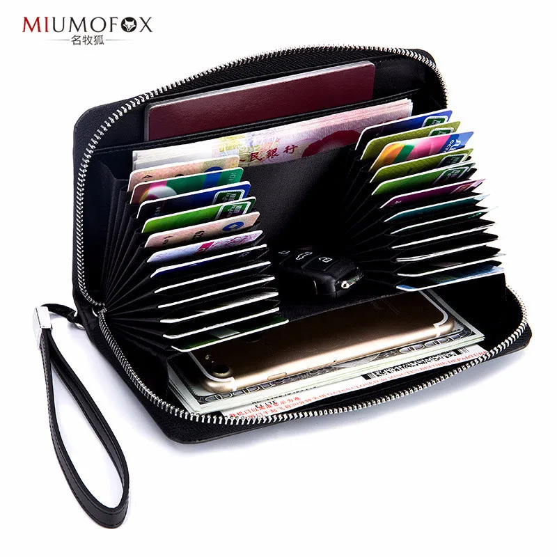 

2023 Long Wallets Solid Cow Leather Zipper Unisex Long Wallet Day Clutch RFID Purse Card Holder Phone Pouch Standard Handbags