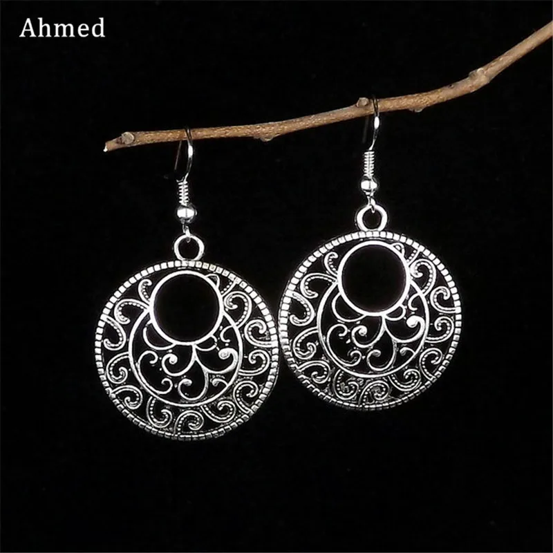 Ahmed Fashion Bohemia Vintage Antique Statement 2018 Women Earrings Ethnic Tibetan Hollow Flower Dangle Jewelry Wholesale