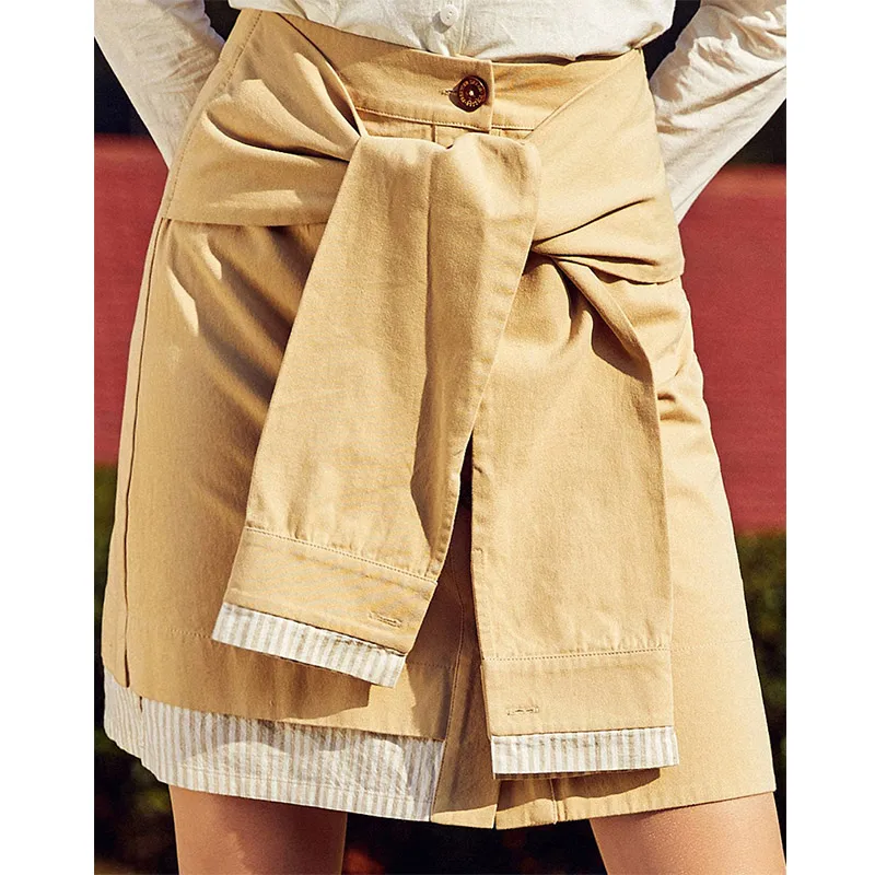 

CLEARANCE ARTKA 2025 Spring and Summer New Women 100% Cotton Stitching Personality Strap Casual Mini Skirt QA10389C