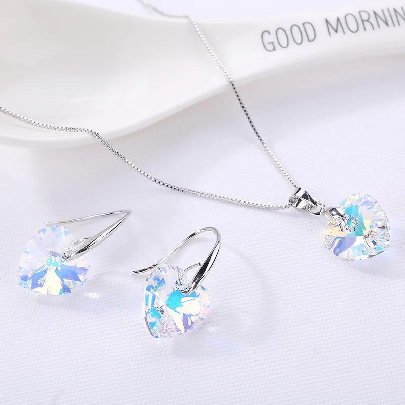 Ms Betti New Arrival Love Heart Bridal Jewelry Set Crystal Pendant+Earring For Woman Fashion 2021 Wedding Party Gift