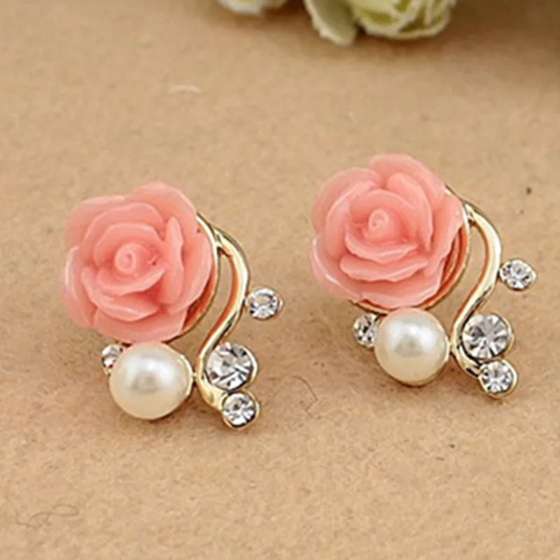 2021Korean Version Of The Lady Rose Flower Resin Rose Flower Earrings Foreign Trade New Ear Jewelry Wholesale Flower Earrings