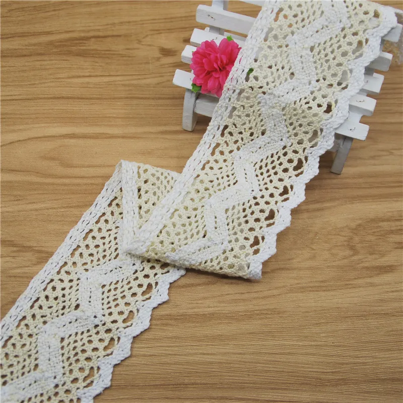 FASMILEY Wholesale 56mm Cotton Lace Trim Ivory White Mix Color Pattern Net Lace Ribbon DIY Lace Fabric Trimmings 20 yards LC205