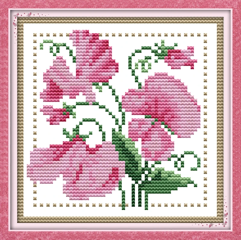 red flowers Twelve months flower-April cross stitch kit 14ct 11ct count stitching embroidery DIY handmade needlework plus