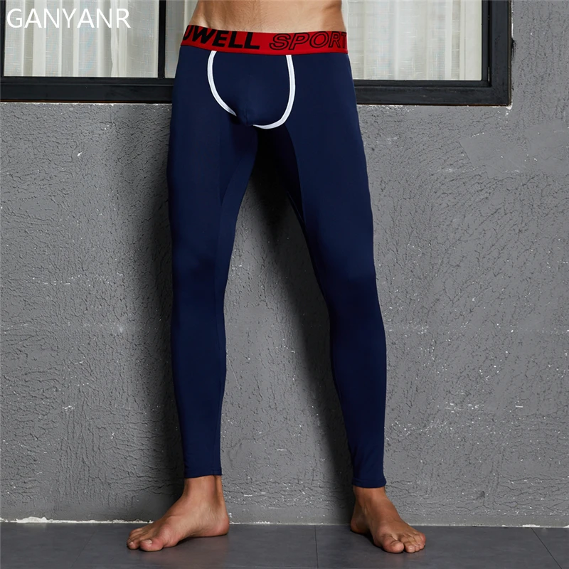 

GANYANR Athletic Leggings Sports Running Tights Men Yoga Basketball Fitness Gym Compression Pants Bodybuilding Sexy Winter Pouch