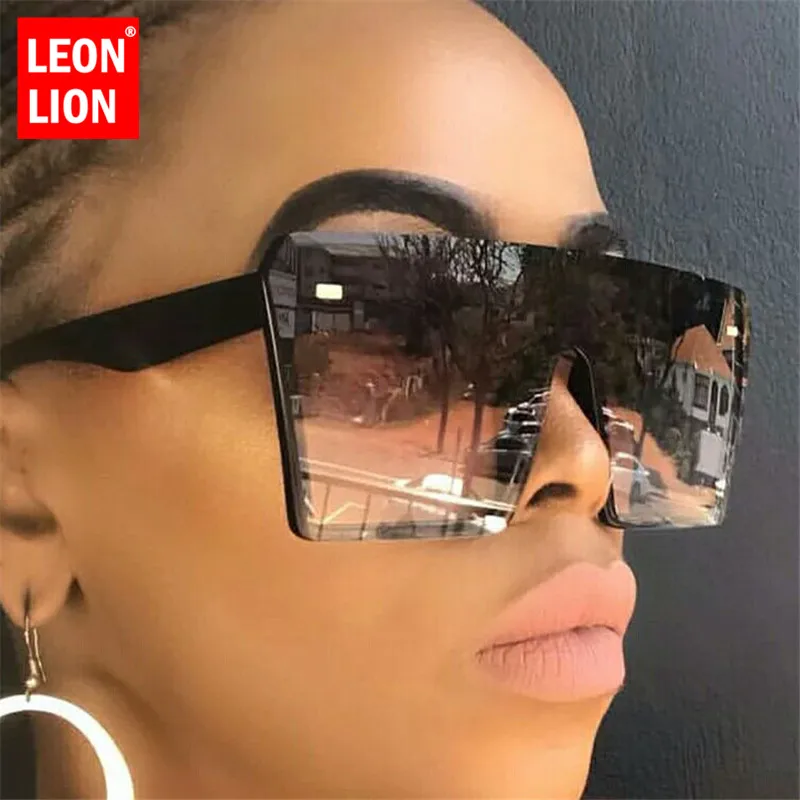 LeonLion 2023 Fashion Large Frame Women Sunglasses Retro Mirror Square Sun Glasses Vintage Brand Lentes De Sol Mujer UV400