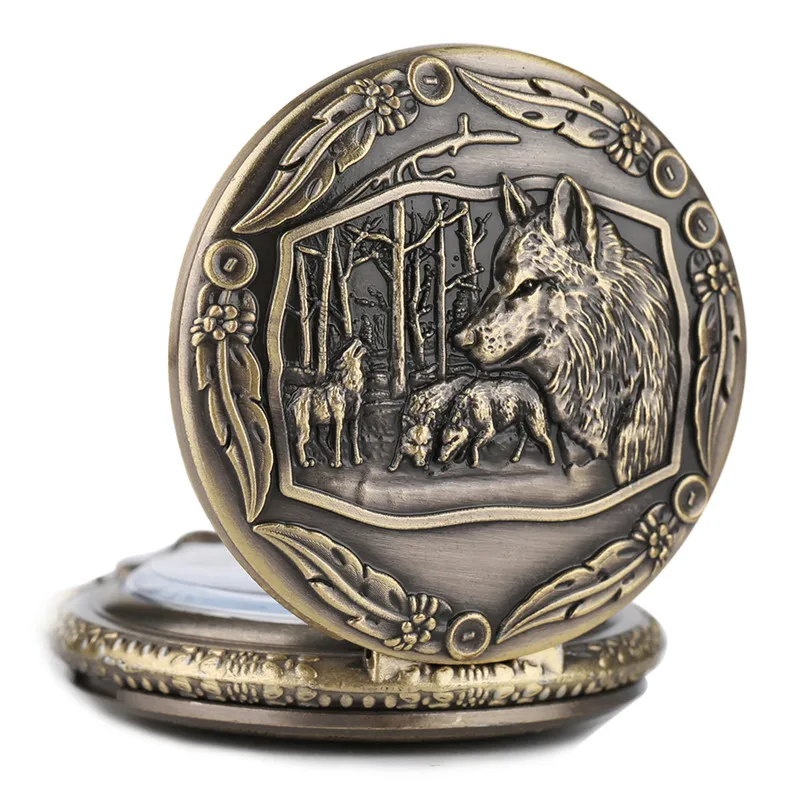 Cool Bronze Wolf in Forest orologio da tasca al quarzo da uomo Fashion Fob orologi regalo per ragazzo ciondolo cacciatore completo orologio per collana per bambini 2020