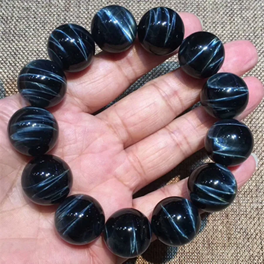 

18mm Natural Blue Tiger Eye Stone Bracelet Jewelry For Women Men Healing Gift Crystal Round Beads Energy Gemstone Strands AAAAA