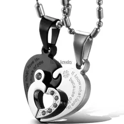 BONISKISS Lovers' Necklaces 316L Stainless Steel Two Half Heart Necklace Couples Heart Pendant Set Jewelry For Valentine's Day
