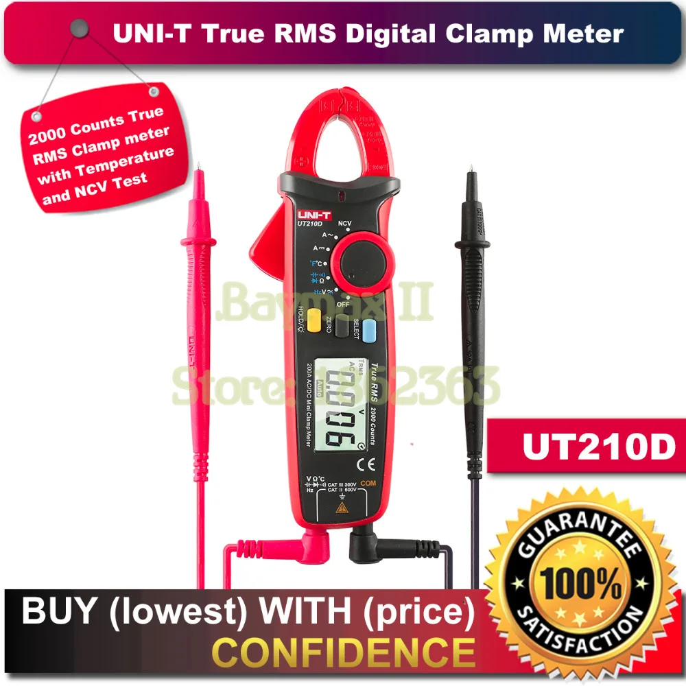 UNI-T UT210D True RMS AC/DC Current/Voltage Mini Clamp Meter with Frequency,Capacitance,Resistance,Temperature Measurement