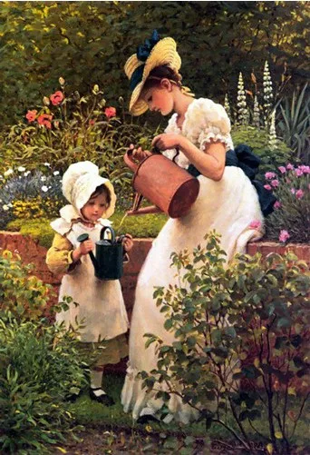 The Little Girl Gardener Watering Cute Girl Embroidery Needlework 14CT Unprinted DIY Cross Stitch Kits Handmade Arts Decor