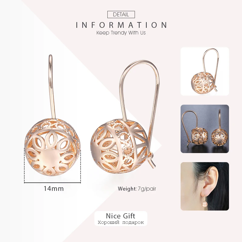 Cubic Zircon Cut Out Earrings for Women 585 Rose Gold Color Earrings Woman Earring Wedding Jewelry Valentines Gifts KGE123