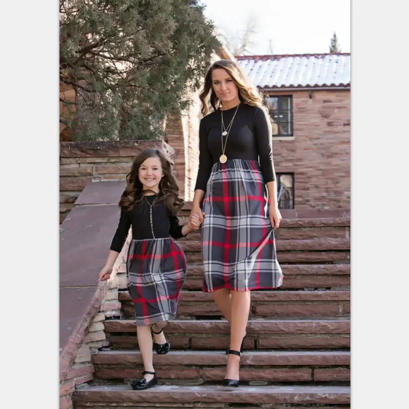 PUDCOCO 2019 Hot Family Matching Clothes Women Girls Mother and Daughter Plaid Dresses Outfits 1PC