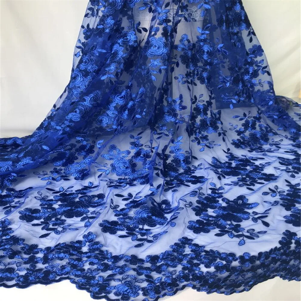 Royal Blue Flower Lace Fabric Embroidery African Lace Fabric Wedding Dress Fabric Pink Purple 1 Yard