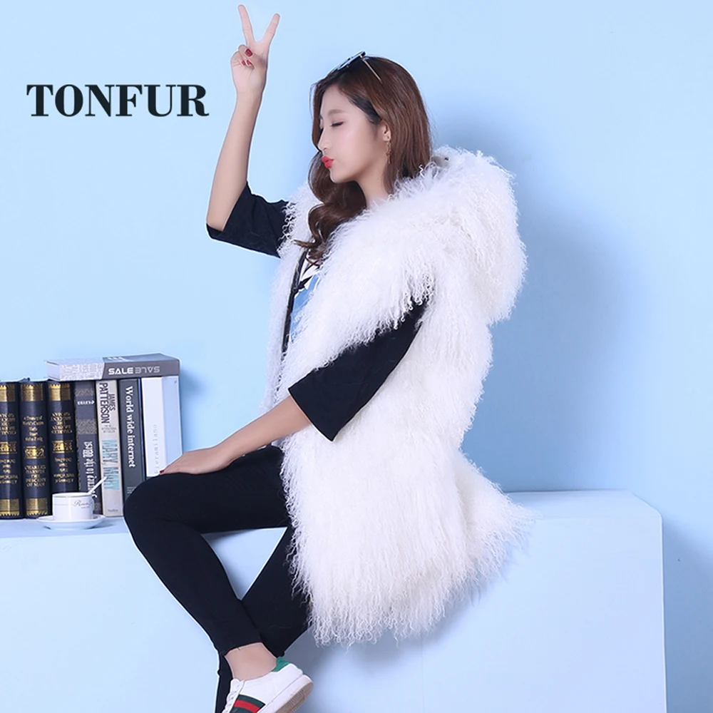 Sleeveless Genuine Mongolia Sheep Fur Vest Thick Warm Curl Tan Sheep Fur Gilet Fashion Waistcoat WSR189