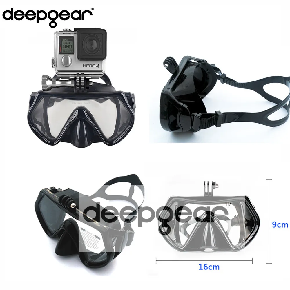 DEEPGEAR CAMAERA SNORKEL SET tempered scuba diving mask black silicone adult diving mask dry snorkel Top watersport dive gears