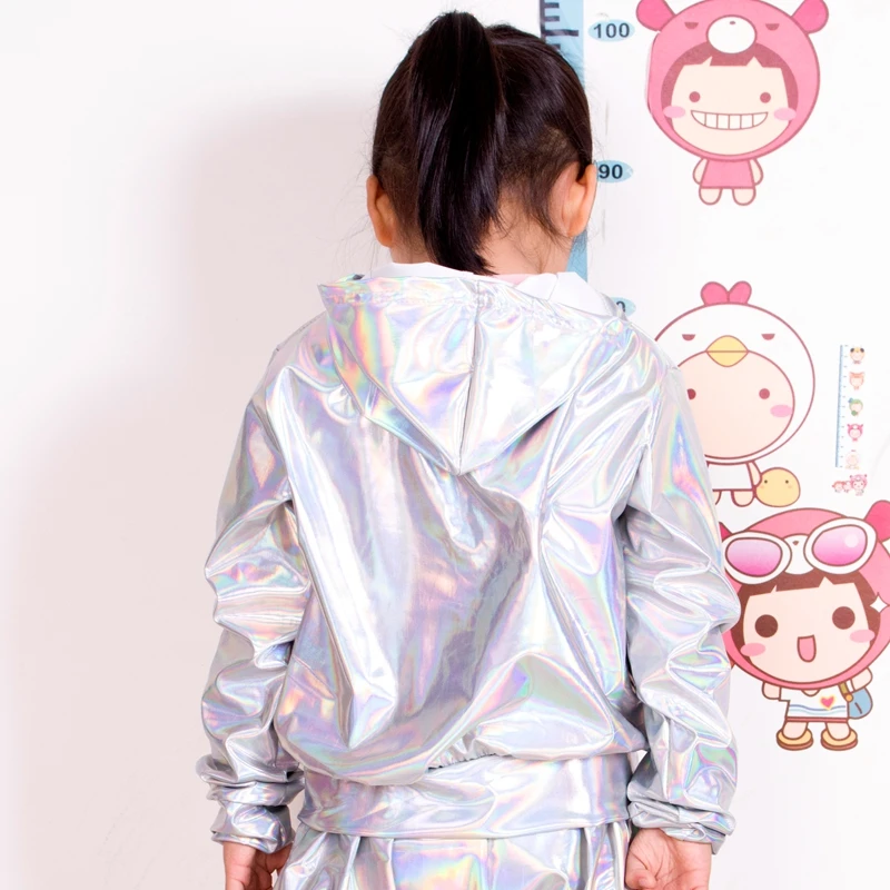 2021 Spring Autumn Kids Audlt Fluorescence Bomber Jacket Stage Performance Wear Paillette Feminina Casaco Hip Hop Dance Coat