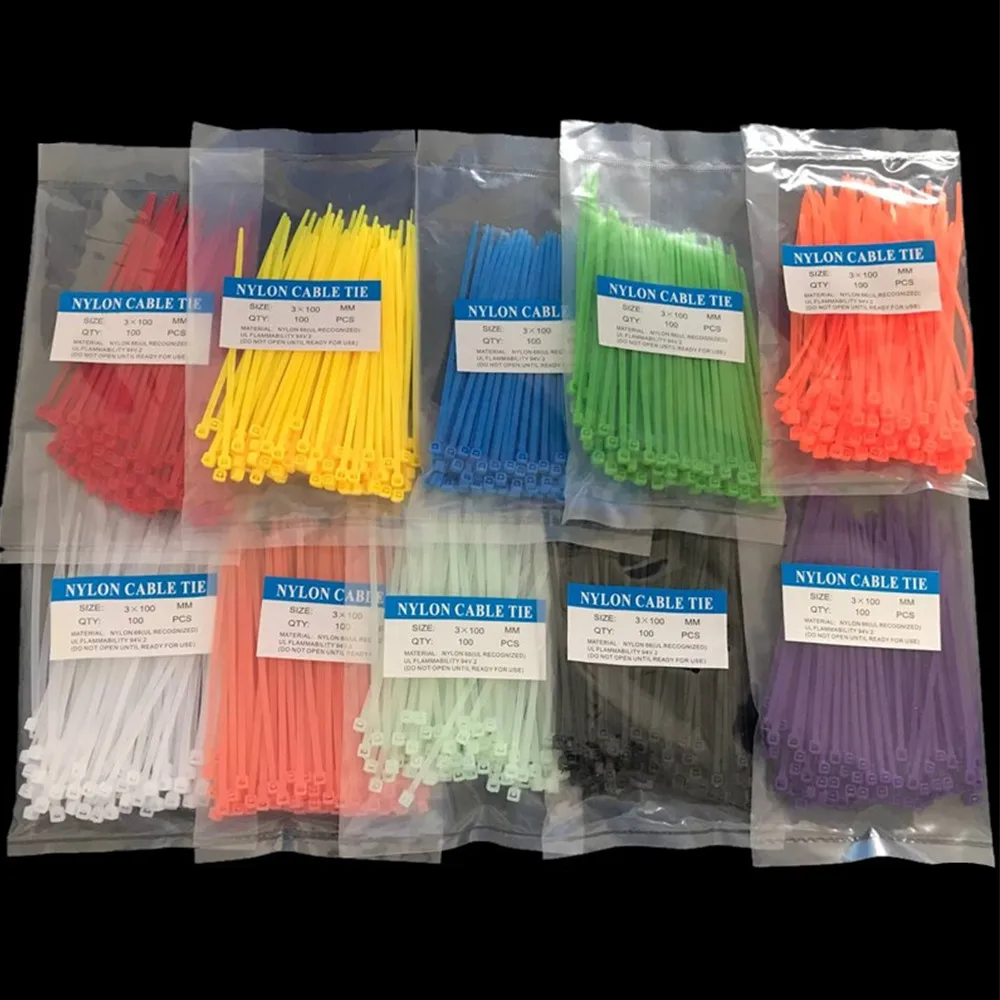 9 color 3 * 100MM 100 / bag width 2.5 MM strong plastic cable ties with self-locking nylon cable ties International standards