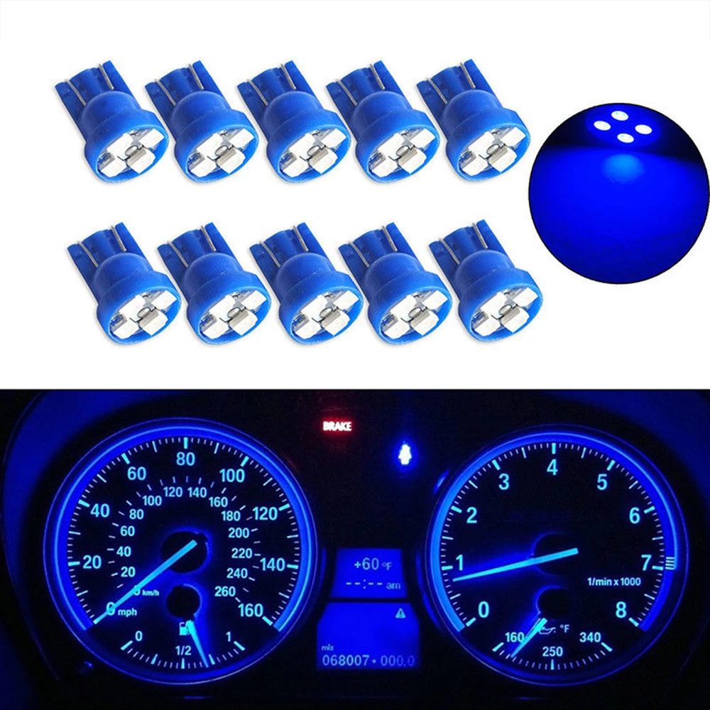 10pcs T10 4SMD Car Signal Lamp 1210 LED Wedge Dashboard Gauge Side Door Marker Clearance Lights Multifunctional Blue Light Bulbs