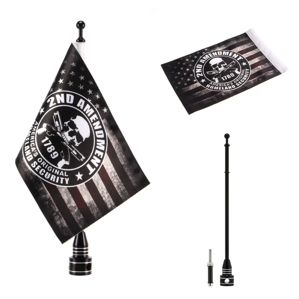 

Motorcycle Black/Silver Pole Mount 6 x 9 Inch Polyester 2nd Amendment Gun 1789 Skull Flag for Harley Honda Universal