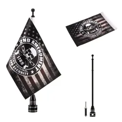 Motorcycle Black/Silver Pole Mount 6 x 9 Inch Polyester 2nd Amendment Gun 1789 Skull Flag for Harley Honda Universal