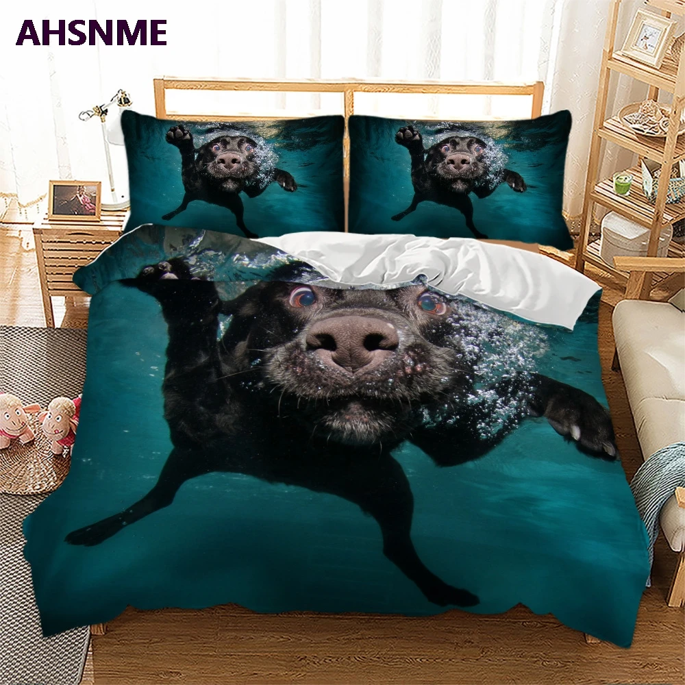 

AHSNME Summer Special Offer 3D Effect Diving Pig Cover Set Bedding Set Swimming Pig King Queen Bed Set