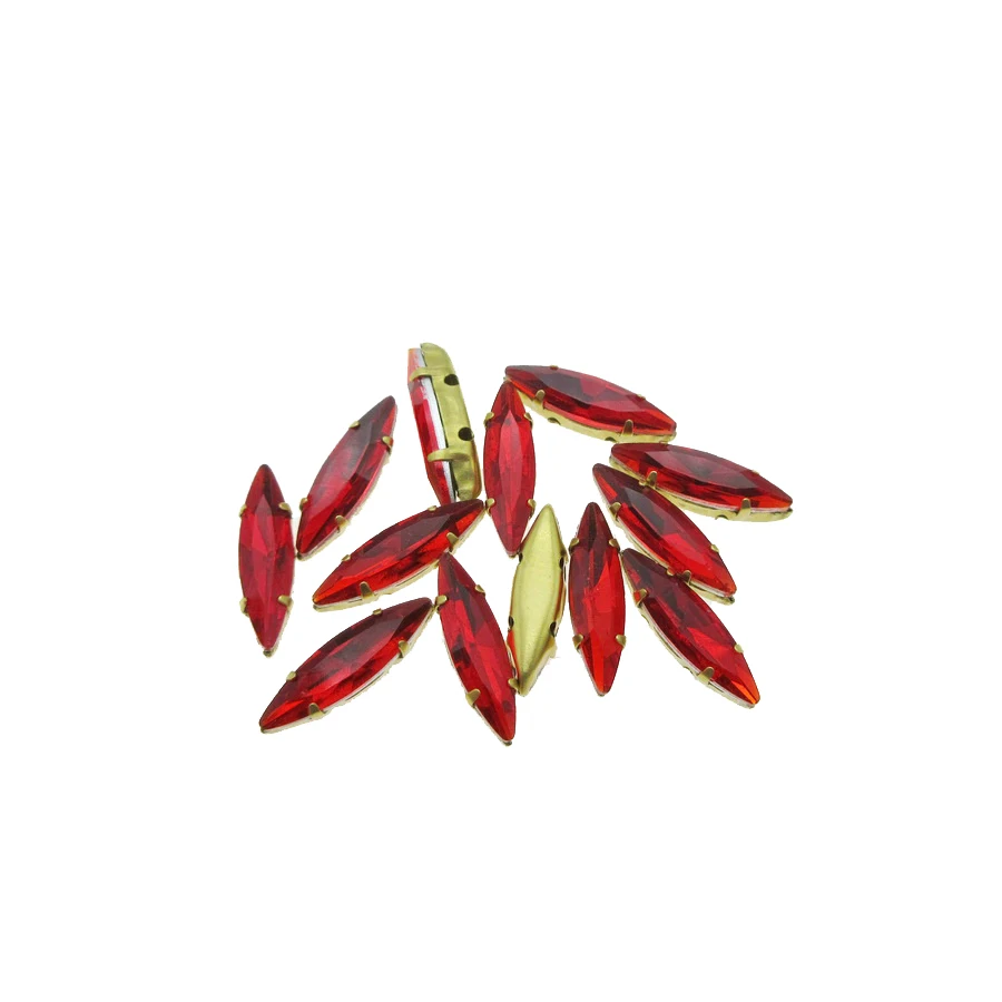 50pcs/pack Slim 4*15mm Horse eye Navette shape high quality glass Crystal Gold claw Sew on rhinestones wedding dress decoration