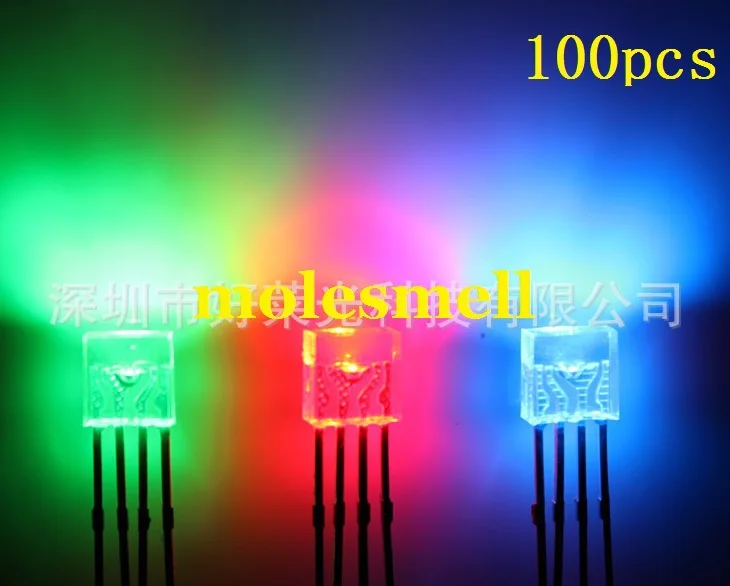 100pcs 2x5x5mm Rectangular Lamp tri color RGB LED, Common Anode, Water Clear Lens,4pins led