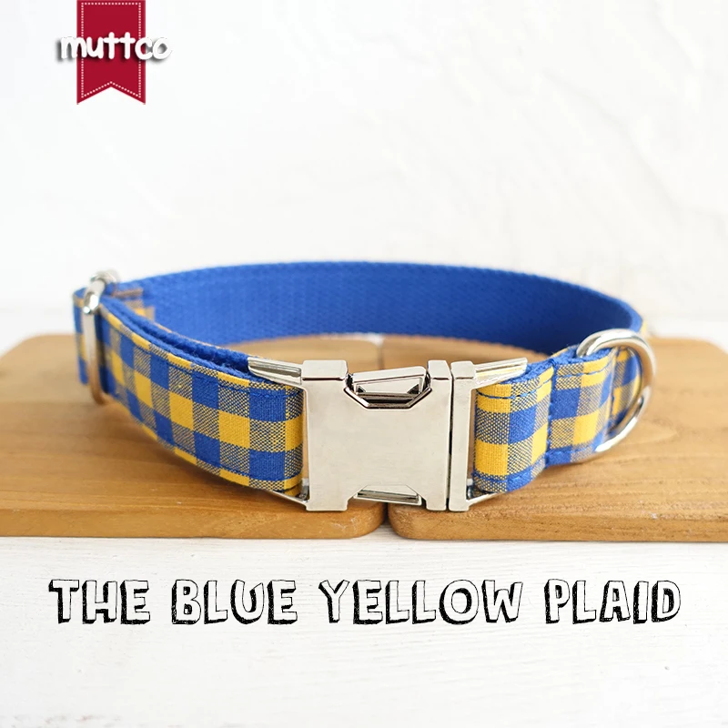 

10pcs/lot MUTTCO flexible handmade pet strap THE BLUE YELLOW PLAID Chihuahua Poodle walking training dog leash collar UDC068