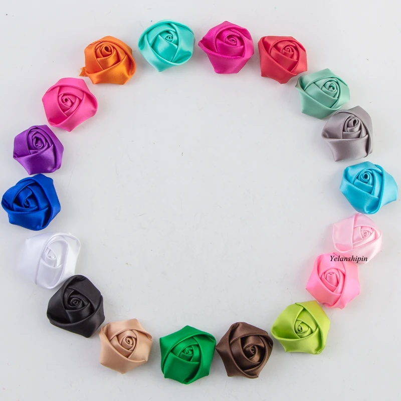 120pcs/lot 18 Colors Hair Clips Mini Satin Ribbon Rose Flower Accessories Handmade Rolled Rosettes For Hair Clip Or Headband DIY