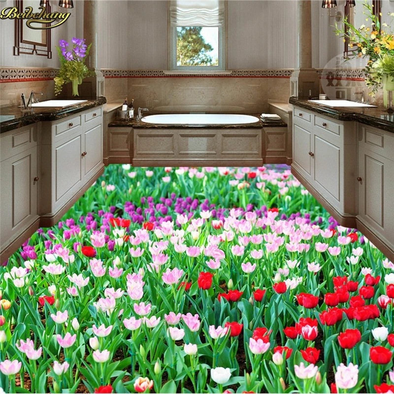 beibehang Custom Photo Wallpaper Floor Cover Tulip Flower Seafood Floor papel de parede