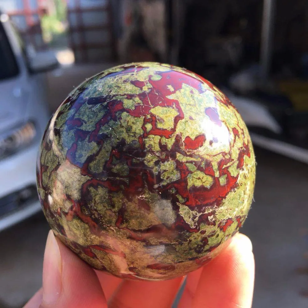 45mm Natural Dragon Blood Stone Jasper Crystal sphere ball healing +Ball seat