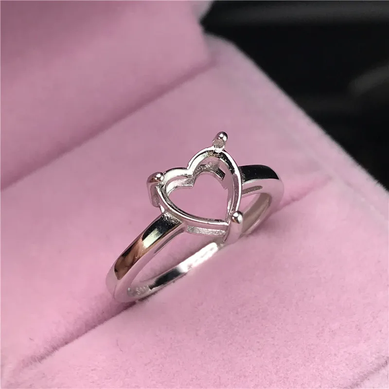 Heart shape contracted rings basis S925 silver ring base shank prong setting stone inlaid jewelry fashion DIY women nice