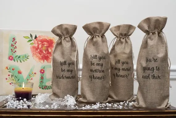 

personalize text wedding birthday gifts bride bridesmaid proposal wine gift Bags, maid of honor proposal wine bottle favor bags