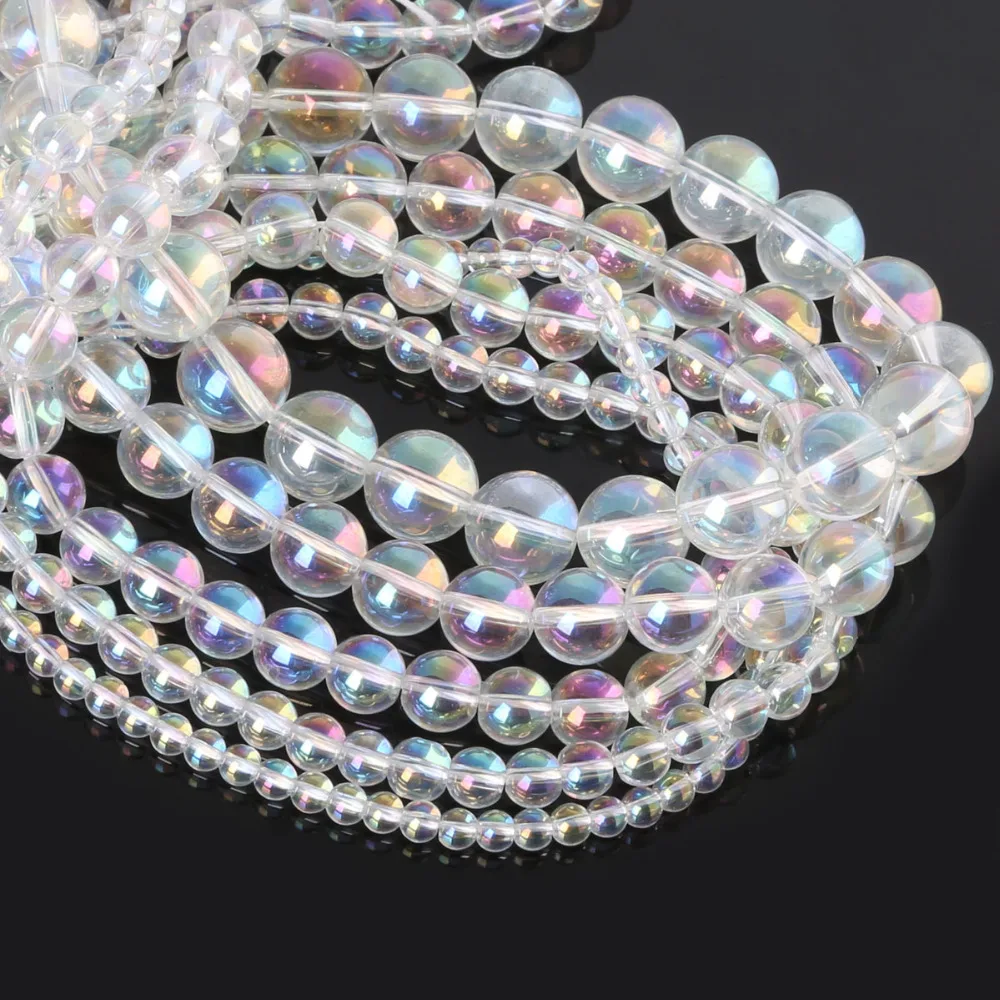 NiceBeads 4-12mm 48-95pcs/lot Bead Round Assorted Colorful Crystal Quartz  Beads,Glass Beads For DIY Beads Jewelry Making