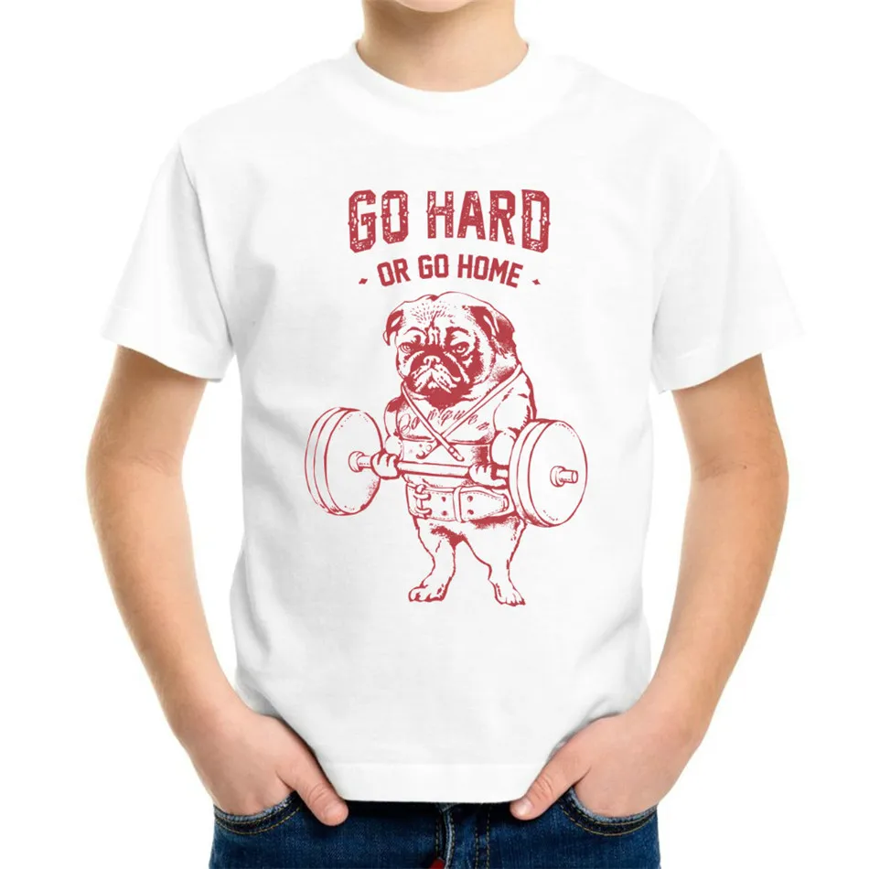 Joyonly Children Summer Lovely Pug Animal Go Hard Or Go Home Funny Design T shirt Kids 3d T-shirt Children White Cool Tops 4-11Y